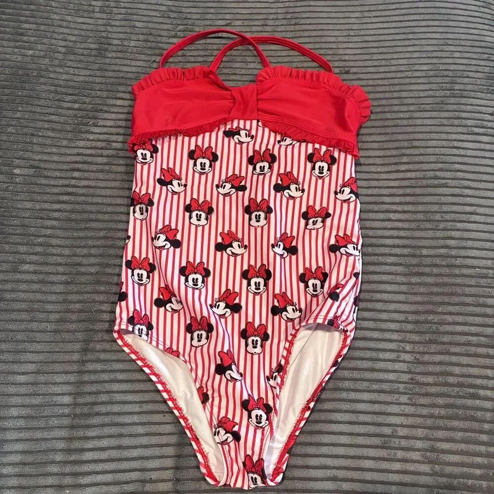 Disney Parks One Piece Minnie Mouse Swimsuit Girl Size 9/10